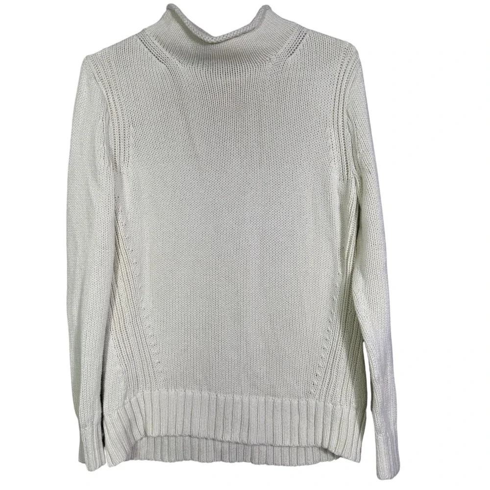 J.Crew Women's 1988 Rollneck Cotton Sweater Size S Cream Fisherman Quiet Luxury